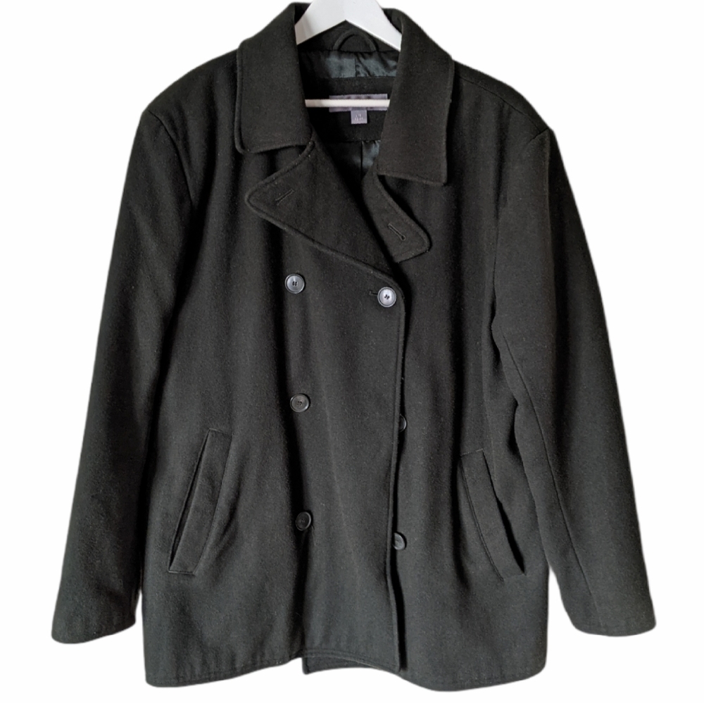 Vintage Dark Green Wool Double Breasted Pea Coat
